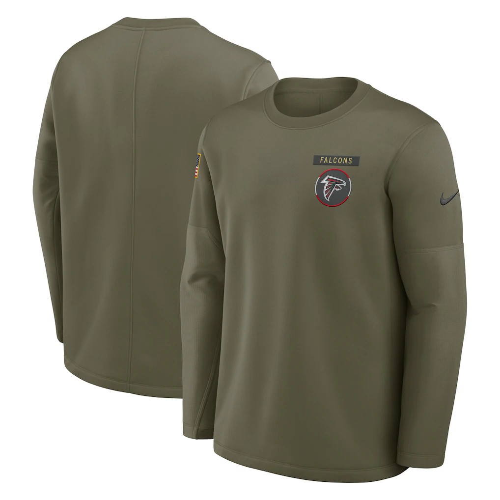 Men's Atlanta Falcons Olive 2025 Salute to Service Sideline Coaches Therma-FIT Long Sleeve Shirt Men's Atlanta Falcons Olive 2025 Salute to Service Sideline Coaches Therma-FIT Long Sleeve Shirt